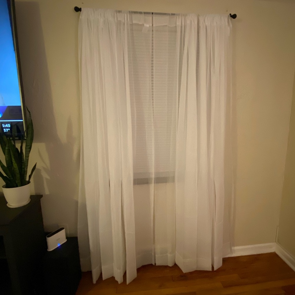 8 white sheer panels, size 59”W x 84”L